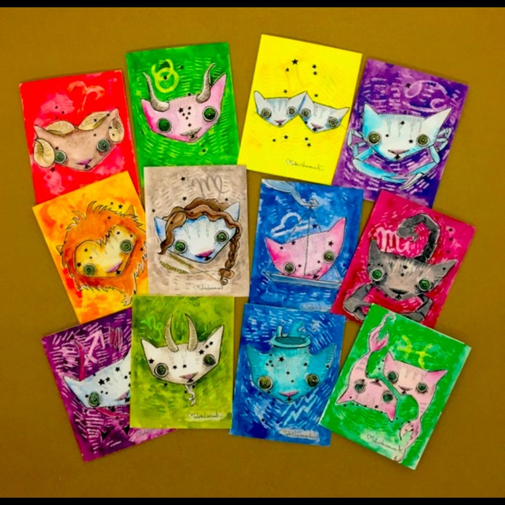 Cat Art Astrological Signs Greeting Card Set